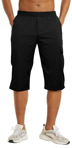 NANAMEEI Herr 3/4 utomhusbyxor snabbtorkande vandringsshorts herr med dragkedja, svart, L