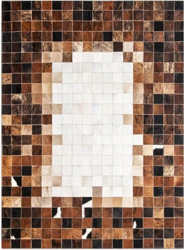 100 % echtes Rindsleder handgefertigter Patchwork-Teppich Kuhfell Haarteppich echtes natürliches Muster Rindsleder rustikale Dekoration Western-Southern-Boho (weiße Mittelmischung, 6' x 4'),4x3 Feet