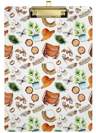 Aquarell-Set mit trendigen Boho-Zähnen-Klemmbrettern, A4, 31,8 x 22,9 cm, Mädchen-Klemmbrett, Rechnungshalter, Klemmbrett mit niedrigem Profil-Clip für LKW-Fahrer