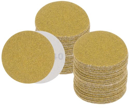 Kozelo 100pcs No Hole Sanding Discs- [ 3 Inch 40 Grit ] Round Hook and Loop Grip Sanding Pads Sheet Sandpaper for Automotive Woodworking Metal Polishing Use| Gold, Aluminum Oxide