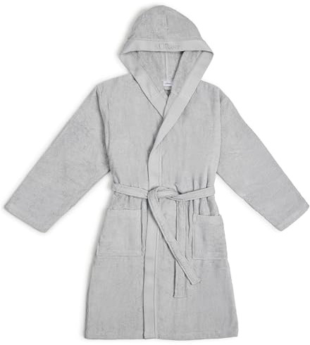 s.Oliver Bademantel unisex M bis L - 100% Baumwolle, weich & anschmiegsam, praktische Kapuze & 2 Taschen, beige