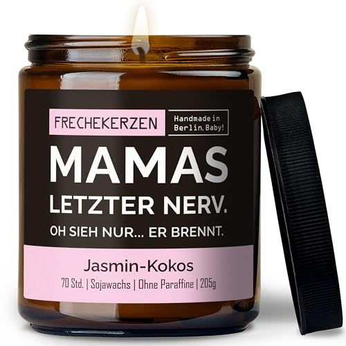 Lustige Duftkerze mit Spruch für Mama | Handgemacht aus Sojawachs | In Geschenkbox | Originelles Valentinsgeschenk | Geschenkidee Geburtstag Mutter, Beste Mama zum Muttertag |Jasmin-Kokos