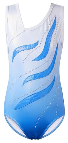 ZNYUNE Body da ginnastica da ragazza, multicolore, senza maniche, B371, blu, bianco, 14A