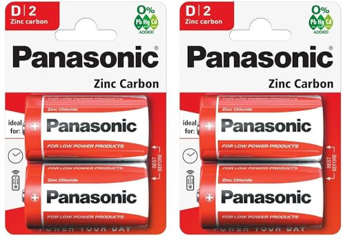 PANASONIC Lot de 2 Blisters de 2 Piles Red Zinc-Carbon D - R20-1,5 V