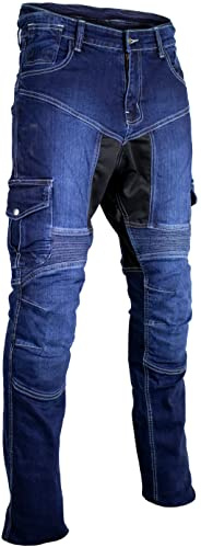MDM Motorrad Jeans in Blau mit Protektoren Cargo Biker Jeans (DE/NL/SE/PL, Bundweite & Schrittlänge, 30, 32, Blau)