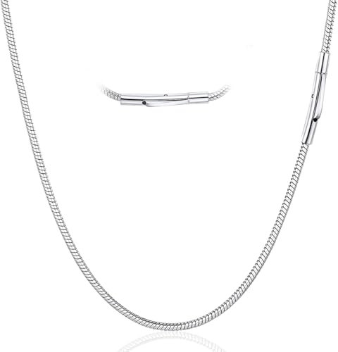 LOCCY Men Sturdy Snake Chain Necklace, 2/3/4mm Mens Snake Chain Stainless Steel Silver Black Round Snakes Necklace for Men Women, 18 20 22 24 26 28 Length (Silver-2mm, 18)
