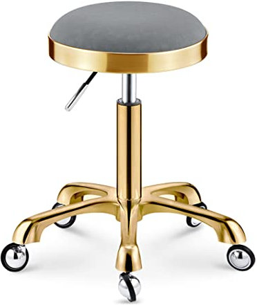 ZGFOZJGC Drehbarer Friseurhocker für Salons und Friseure, höhenverstellbar, robuster Werkstatthocker mit Rollen, Nicht leicht um die Haare zu Wickeln, goldfarben, tragend, 201 kg, PU-Leder, Rollhocke