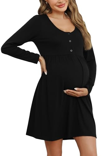 Bresdk Camisones de Mujer Manga Larga con Botones Camison Lactancia | Hospital Ropa Premama Embarazada