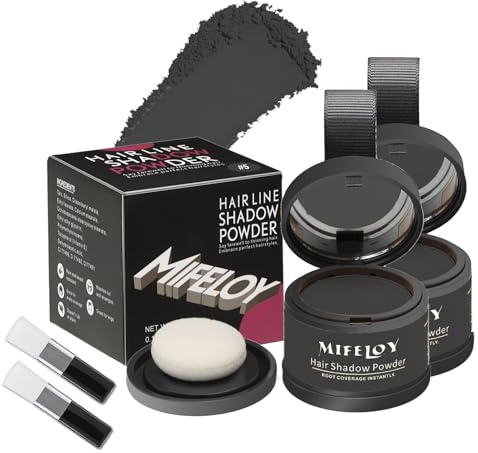 Mifeloy 2 Pack Root Touch Up Shadow Powder, Gray Hair Cover Up, Women Color Root Coverage Powder for Thinning Grey Hairline, Men Instantly Concealer Hair Loss Beard Line Eyebrow, Black
