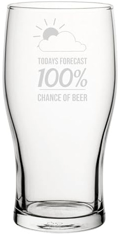 100% Chance of Beer - Engraved Novelty Tulip Pint Glass | Funny Beer Glasses, Beer Gifts for Men, Beer Lovers