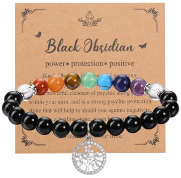 Jovivi 8mm Bracelet 7 Chakra Pierre Naturelle avec Accesoires Arbre de Vie Bracelet Fait Main Elastique Bijoux Braclet Cadeau pour Femme Fille Anniversaire Bff Couple