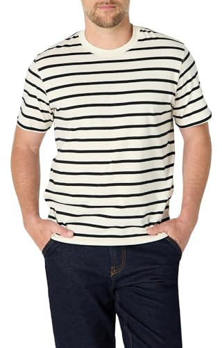 Amazon Essentials T-shirt à coupe décontractée Homme, Coquille D’œuf Noir Mariner Rayures, XXL