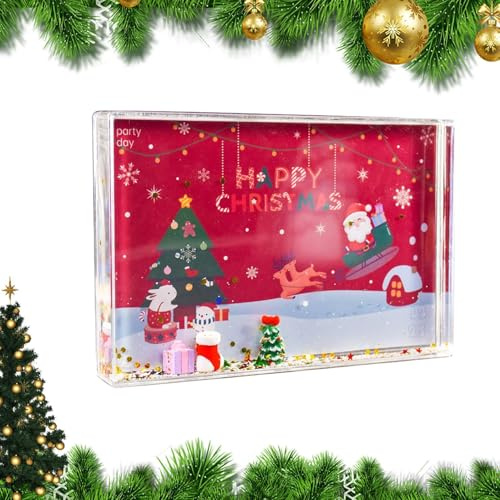 Cornice natalizia – Cornice per foto glitterata, cornice per foto con liquido glitterato galleggiante per foto da tavolo per le vacanze di Natale