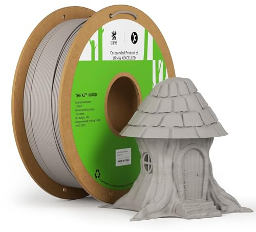 kexcelled PLA Holz Filament 1,75 mm, Wood PLA Echtholz, Grau, 1kg | 3D Drucker Filament, Spezielles Holzoptik, Echte Natürliche Holzfaser, Maßgenauigkeit +/- 0,03 mm