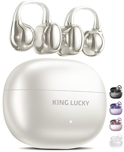 King Lucky Écouteurs à Clipser sans Fil Bluetooth 6.0 avec Micro, 50 Heures de Lecture, Suppression du Bruit, étanche, Confortable pour Les porteurs (Blanc nacré, Standard)
