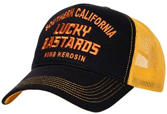 King fotogen herr truckerkeps – keps – mesh – nät – snapback – Kalifornien Racing – vintage – retro – biker – motorcykel – broderi – Lucky Bastards, svart, one size