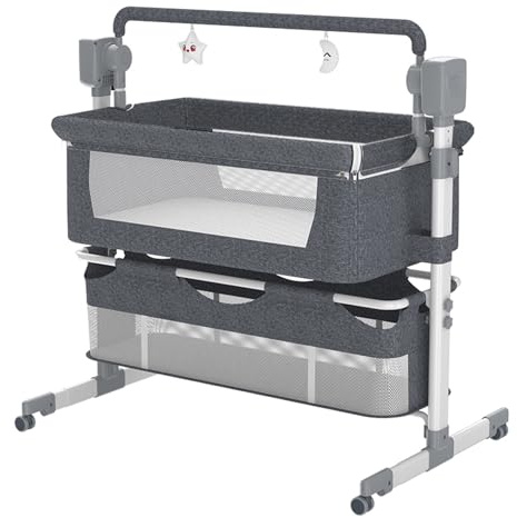 Sianldcone Schwingende Beistellbett Baby, Multifunktional Babybett, Babys Reisebett Mit Matratze, Höhenverstellbar Stubenwagen Baby (601 Grey)