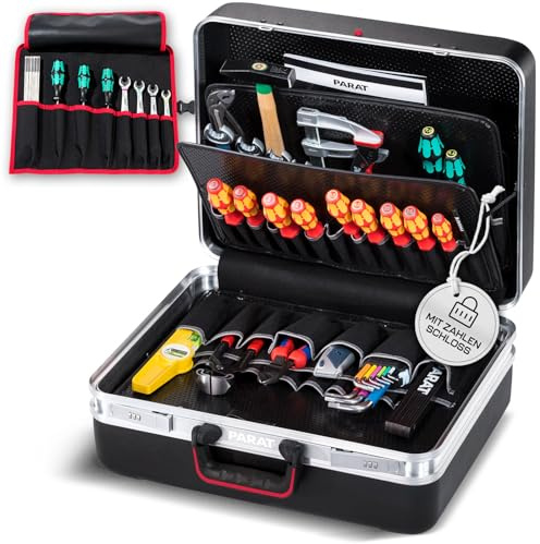 PARAT CLASSIC KingSize Safe | Rollkoffer für 50 Werkzeuge mit Zahlenschloss | Inkl. BASIC Roll-Up Case 8 | 36L Werkzeugkoffer leer mit Bodenschale & Fächern | Robuster Handwerkskoffer mit Alurahmen