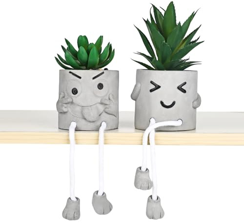 YHNDECO Lot de 2 mini plantes artificielles amusantes en plastique pour décoration de salon, balcon, chambre à coucher, salle de bain