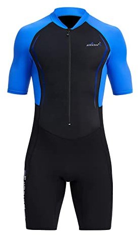 Combinaison de plongée shorty pour homme avec fermeture éclair sur le devant pour le surf et la pêche à la sarme, taille XXL, bleu