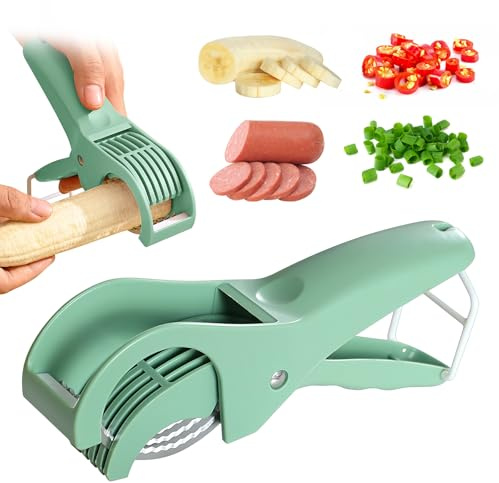 Banana Slicer, Efficient and Safe Banana Cutter for Even Slices, Multifunctional Hot Dog Cutter Slicer for Cucumber Fruit Salad (1, Green)
