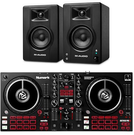 Numark Mixtrack Pro FX DJ Controller and M-AUDIO BX3 Pair Bluetooth Studio Monitors for Studio Recording, Music Production, Podcasting, Streaming
