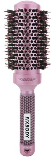 FIXBODY Round Barrel Anti-Static Hair Brush with Boar Bristles, Nano Thermal Ceramic Coating & Ionic Tech for Hair Blow Drying, Styling, Curling, Straightening (3.0 inch)