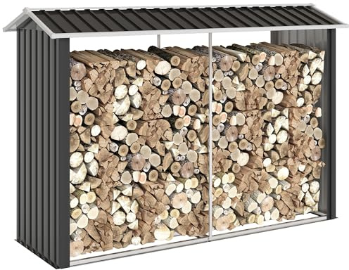 Outsunny Portalegna da Esterno con Tetto Inclinato 240x 86x160cm Nero | Base Rialzata, Legnaia da Esterno in Acciaio Galvanizzato, per Legna da Ardere