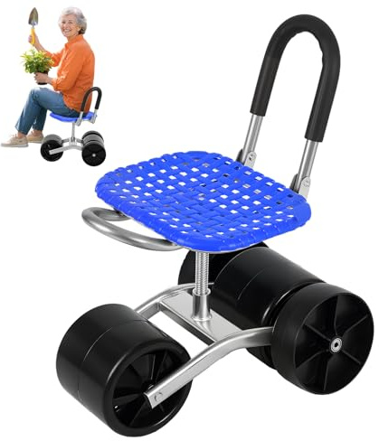 Napacoh Garden Stool with Wheels, Rolling Garden Cart with 360 Degree Swivel Seat, Portable Garden Scooter for Gardening Work (Blue)