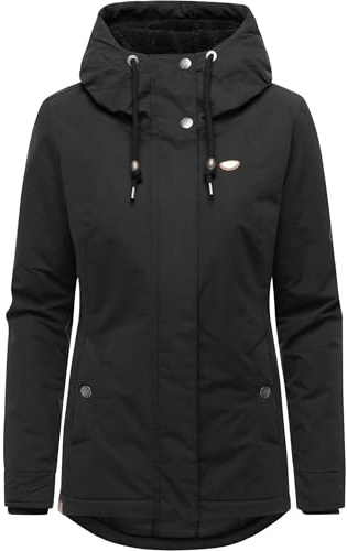 Ragwear Alvena YOUMODO Manteau court d'hiver chaud et imperméable avec capuche réglable douillette Tailles XS à 6XL, Noir , XL