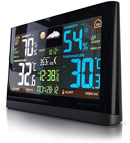 Brandson Funk Wetterstation mit Farbdisplay - mit Außensensor - DCF Empfangssignal Funkuhr - Innen- und Außentemperatur - relativer Luftdruck - Barometer - Temperaturtrend – Lichtsensor - LCD-Display
