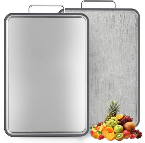 ANYZONE Stainless Steel Cutting Board for Kitchen, 17 x 11 Large Heavy Duty Chopping Board with Juice Grooves, Double Sided Defrosting Tray, Non-Slip Rust Resistant, Dishwasher Safe