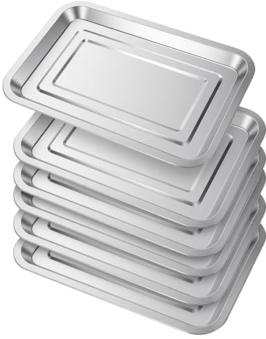 KEILEOHO Bandeja de horno de acero inoxidable, 30 x 20 cm, paquete de 6, bandeja de metal para hornear y asar