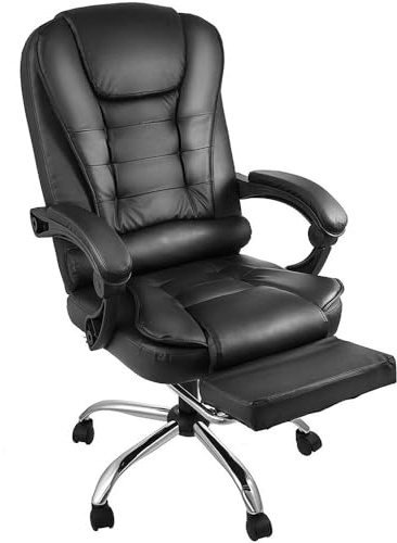 Black High Back Leather Office Chair Ergonomic Executive Computer Desk Chair with Adjustable Tilt Comfortable Swivel Task Seat for Work Study Home Gaming Room