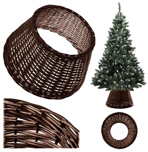 KADAX Weihnachtsbaumrock Ø 55 cm aus natürlicher Flechtweide, handgefertigte Abdeckung für Christbaumständer, Hülle für Weihnachtsbaumständer, Weihnachtsbaumring (Dunkelbraun)