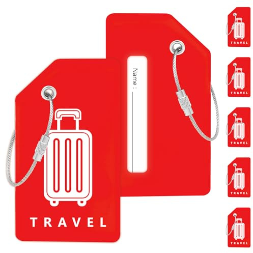 Teskyer Silikon-Kofferanhänger, 5 Stück - langlebig, weich, auffällig, mit Stahlösen und Namenskarten, Kofferanhänger Flugreise, Urlaub Must Haves, Rot