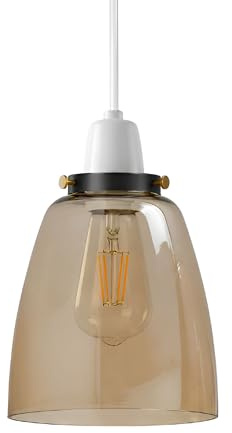 Amber Glass Lamp Shade, Ribbed Vintage Retro Light Shade, Easy Fit E27 Replacement Lamp Shade for Ceiling Pendant, Table Lamp & Wall Light, Decorative Amber Glass Lighting Shade