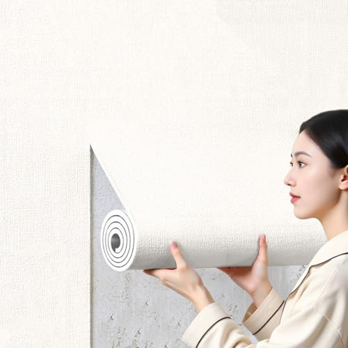 Aeovot Rouleau de Papier Peint Isolant Thermique Autocollant - 9mm Papier Peint Thermique en Mousse XPE Imperméable Anti Humidité Insonorisant pour Décoration Murale Salon Chambre(Blanc,0.5x3 m)