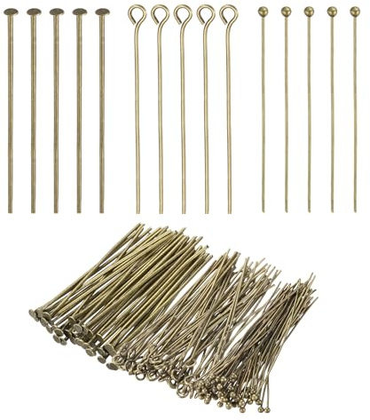 PATIKIL 600 Stück Kopfstift-Set Für Schmuckherstellung 1.77 Zoll Bronze | Flachkopf- Und Kugelkopfstifte Sowie Ösenstifte Befestigungsteile, 3 Stile, Für DIY Halsketten Ohrringe
