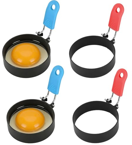 4pcs Egg Rings for Frying, Egg Ring Stainless Steel Egg Rings, with Anti-Scald Folding Handle, Reusable, for Household Kitchen Cooking, Mini Burger Shaping, Pancakes, Breakfast