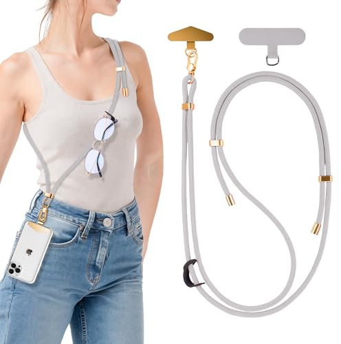 Oudizz Correa cruzada para teléfono con 2 lengüetas de sujeción (almohadilla de nailon + placa metálica), cordón ajustable para teléfono móvil