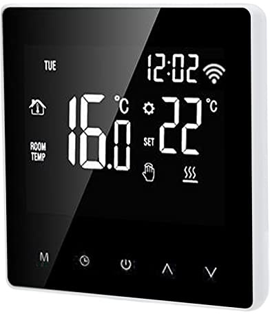 Fafeicy Termostato Inteligente Wi-Fi con Pantalla Táctil LCD, Control por Aplicación para Sistemas de Calefacción por Suelo Radiante y Caldera, AC230V (Parte Trasera Blanca y botón Blanco. 16A)