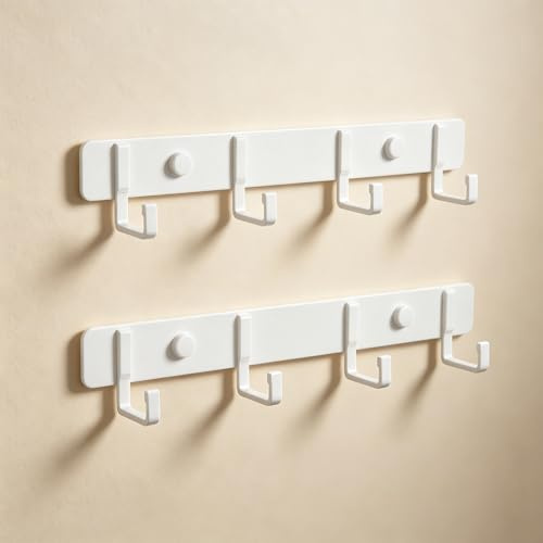 Zyronn Hakenleiste Edelstahl Garderobenhaken mit 4 Haken, selbstklebend & schraubbar Metall Wandhaken Kleiderhaken für Kleidung Handtücher Küche Bad (Weiß)