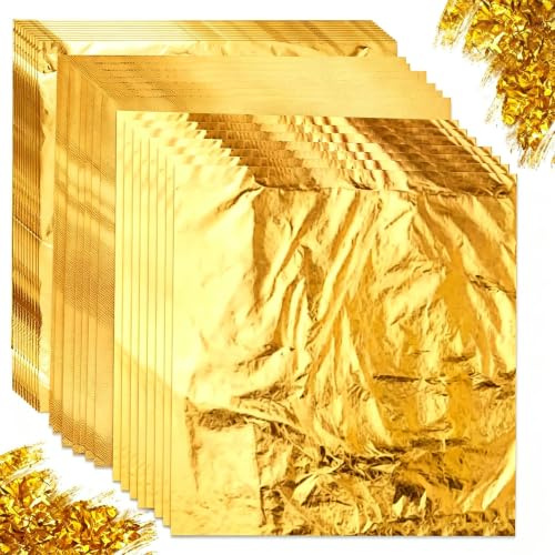 BetterJonny 300 Blatt Imitation Blattgold Blattgold Goldpapier Pack er Blattgoldblätter zum Nagelkunst, Backen, Torten Dekorfolie,Basteln,Blattmetall, Blattgold Acrylmalerei (14x14cm)