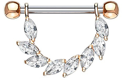 beyoutifulthings Brustwarzen-Piercing FUNKELNDER BLÄTTER-Kranz Brust-Piercing Edelstahl Silber Gold Roségold viele Farben Stab 1,6mm 14mm