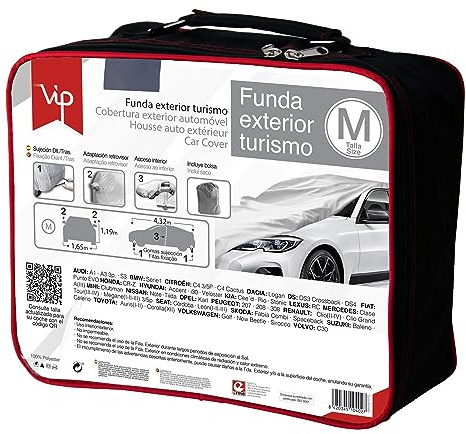 VIP Funda exterior de coche, resistente al polvo, lona coche exterior, cubierta de lona resistente al polvo, Gris, Talla M
