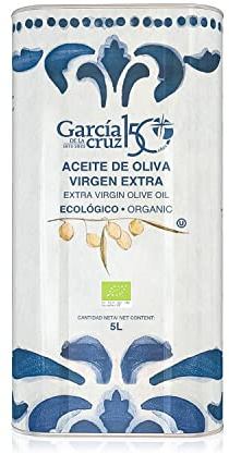 GARCÍA DE LA CRUZ Aceite de Oliva Virgen Extra Ecológico Suave, Lata 5L | Variedad de aceitunas. Cuerpo Suave. Ideal para cocinar. Procedencia Montes de Toledo, España. Envasado en lata.