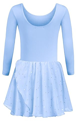trudge Mädchen Ballettkleidung Ballettkleid mit Rüschenärme und Tutu-Rock | Mädchen Baumwolle Tanzkleid mit Glitzer Rock - Kinder Ballett Trikot für Tanzen Gymnastik Training