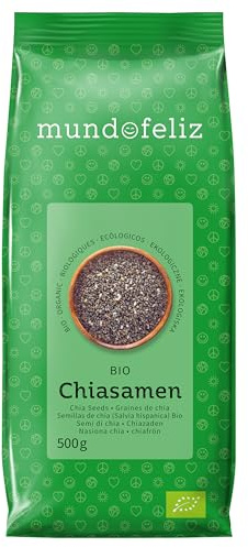 Mundo Feliz - Semillas de chía ecológicas, 500 g (paquete de 4)