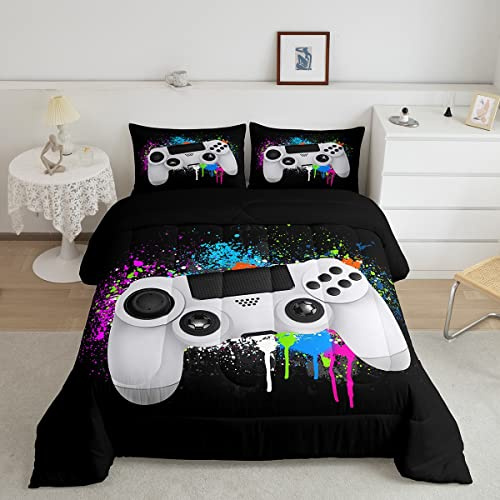 Spiel Gamepad Bettdecke Jungen Spieler Steppbett für Kinder Jugendliche Weißes Videospiel 4-Jahreszeiten Bettdecke 135x200cm Winter Sommer Steppdecke Bunte Krawattenfarbe Modern Spielcontroller